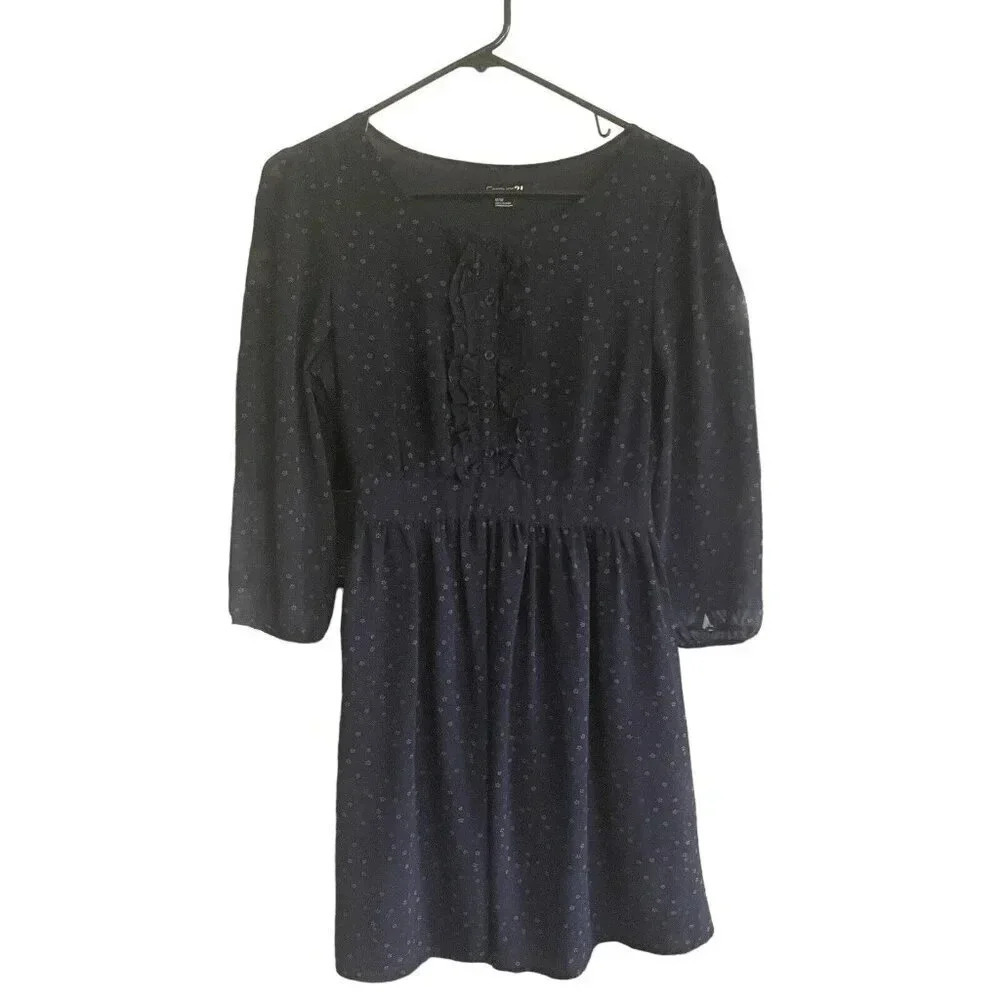 Forever 21 Size Medium Blue Floral 3/4 Sleeve Dress